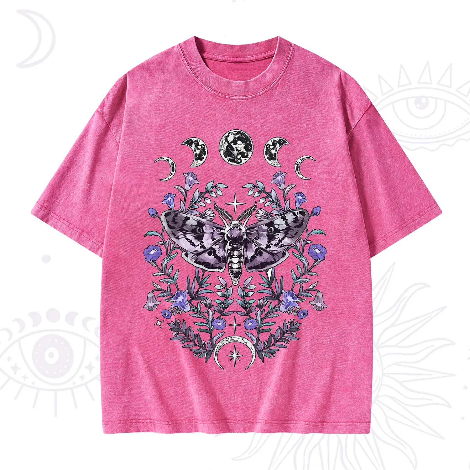 Purplehecate Gothic Mysterious Moth with Moon Washed T-Shirt