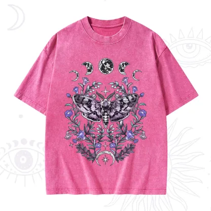 Purplehecate Gothic Mysterious Moth with Moon Washed T-Shirt