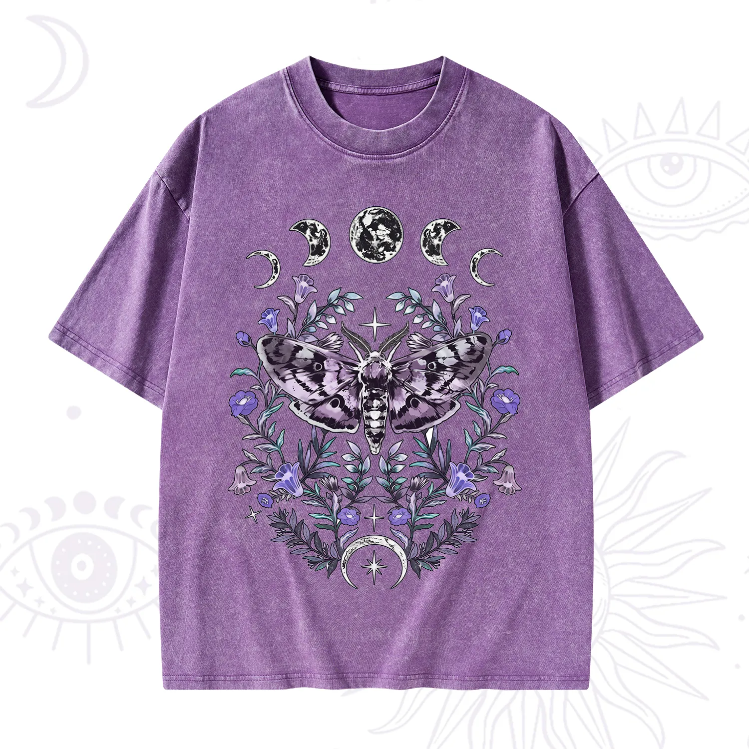 Purplehecate Gothic Mysterious Moth with Moon Washed T-Shirt