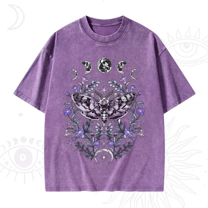 Purplehecate Gothic Mysterious Moth with Moon Washed T-Shirt