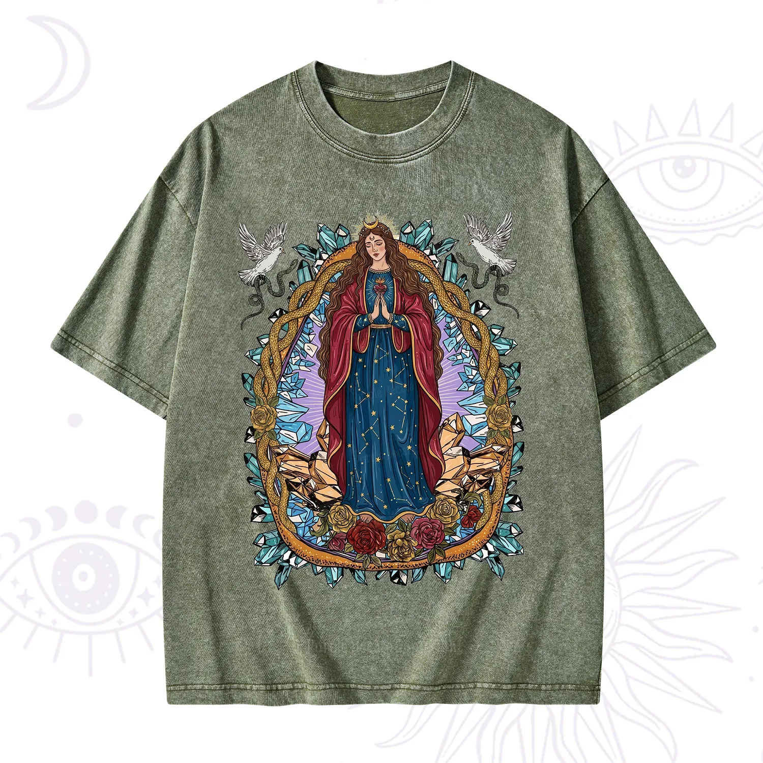 Purplehecate Crystal Rose Madonna Washed T-Shirt