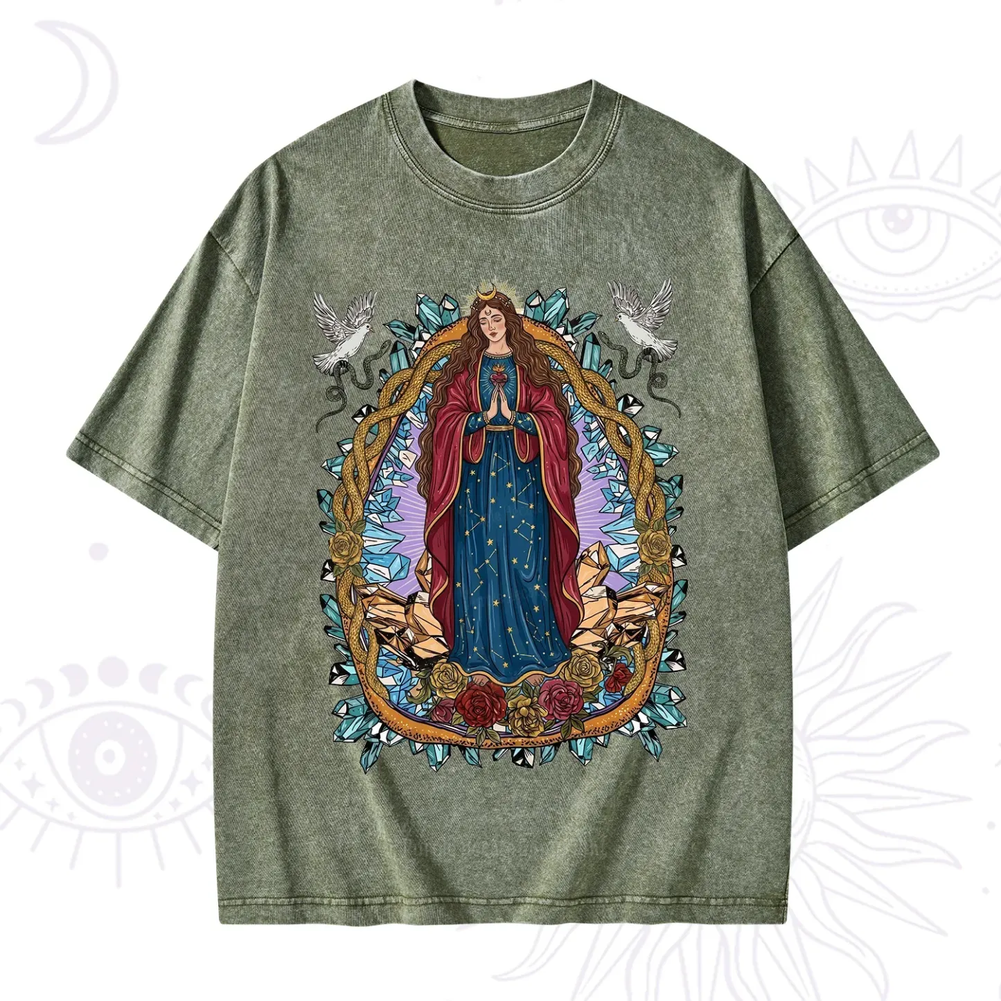 Purplehecate Crystal Rose Madonna Washed T-Shirt