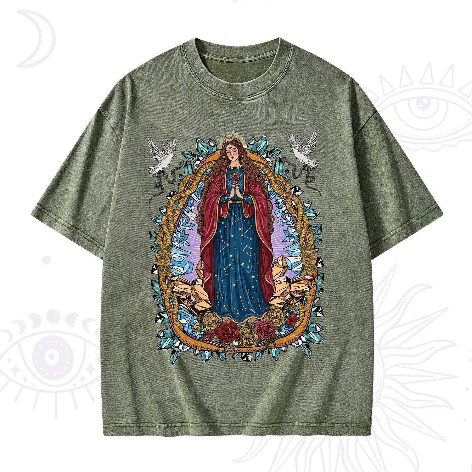 Purplehecate Crystal Rose Madonna Washed T-Shirt