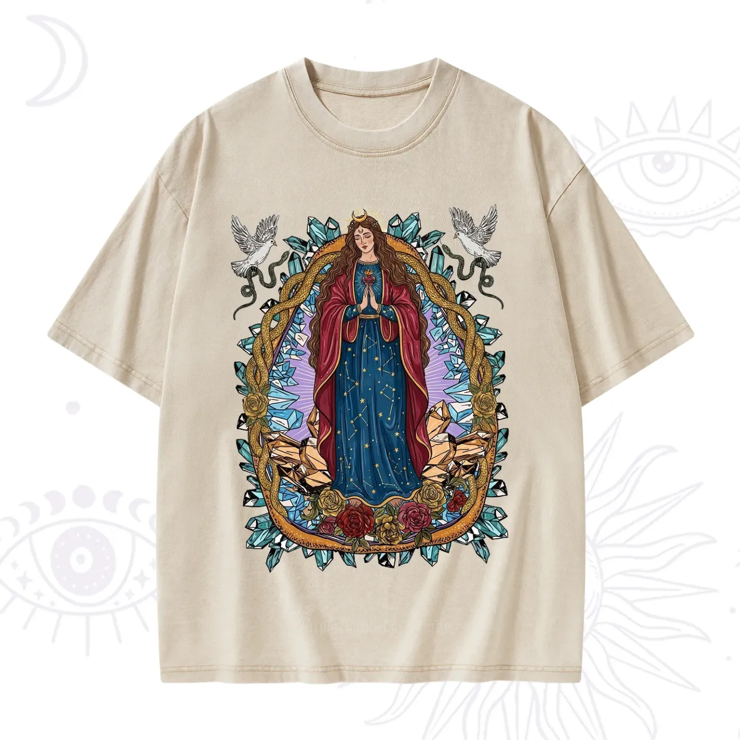 Purplehecate Crystal Rose Madonna Washed T-Shirt