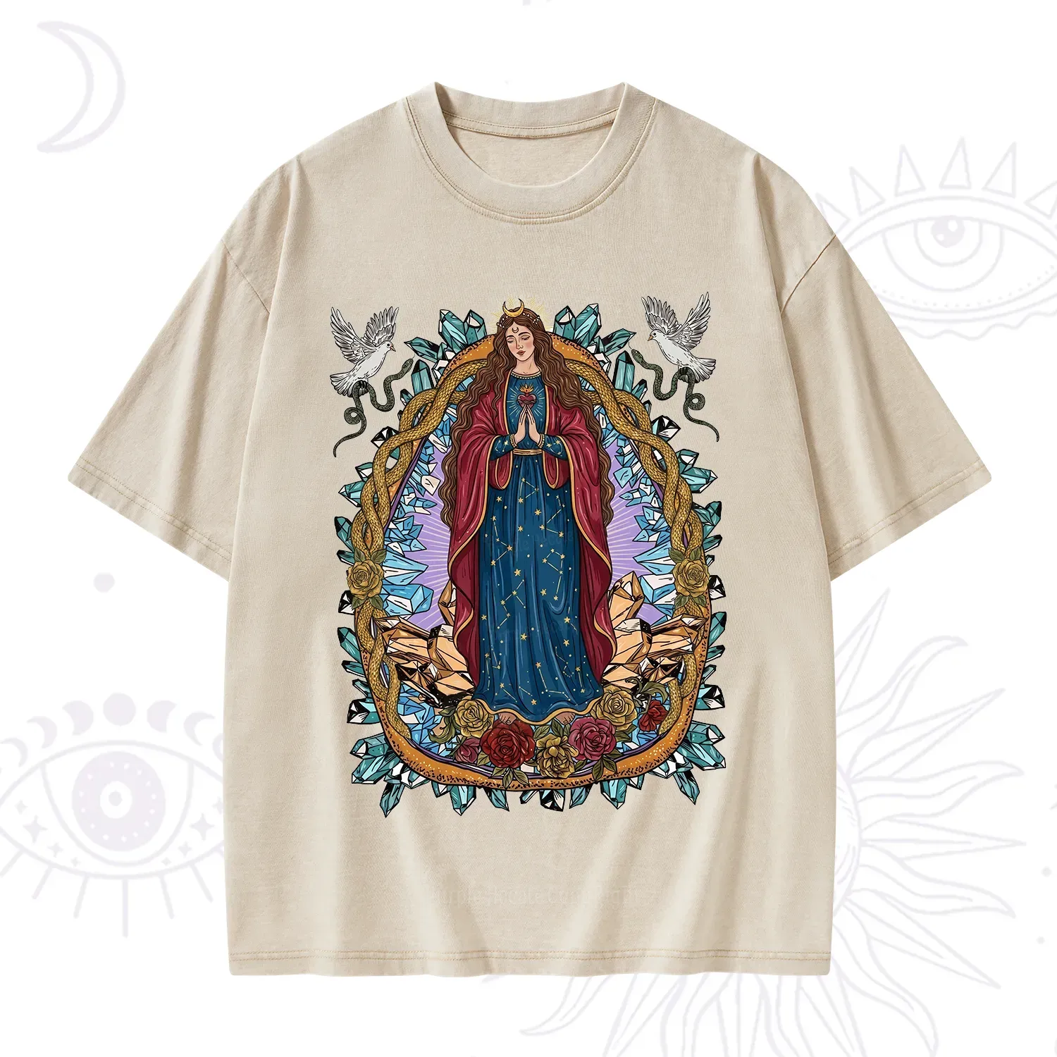 Purplehecate Crystal Rose Madonna Washed T-Shirt