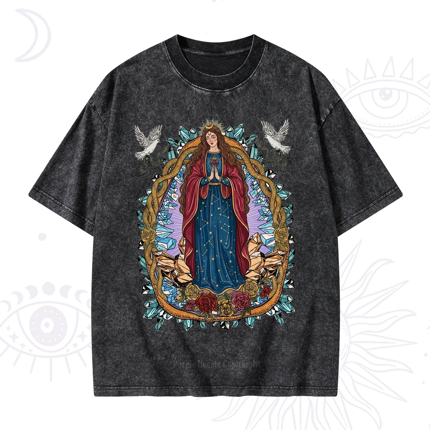 Purplehecate Crystal Rose Madonna Washed T-Shirt