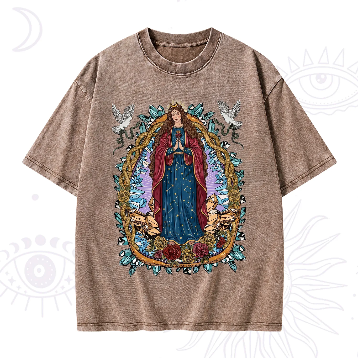 Purplehecate Crystal Rose Madonna Washed T-Shirt