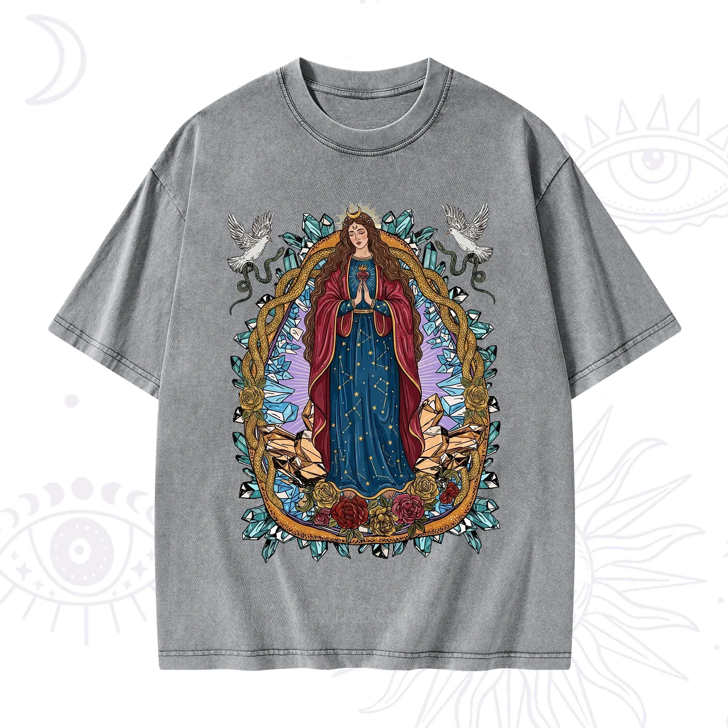 Purplehecate Crystal Rose Madonna Washed T-Shirt