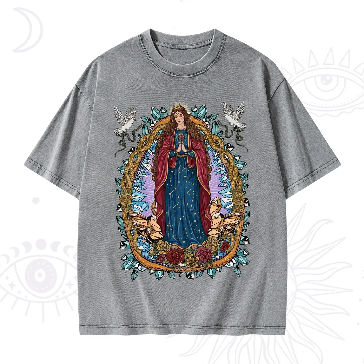 Purplehecate Crystal Rose Madonna Washed T-Shirt