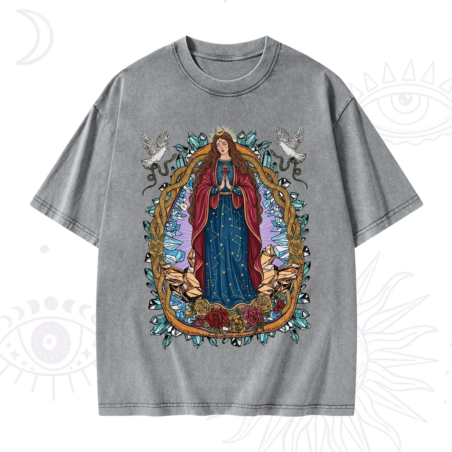 Purplehecate Crystal Rose Madonna Washed T-Shirt