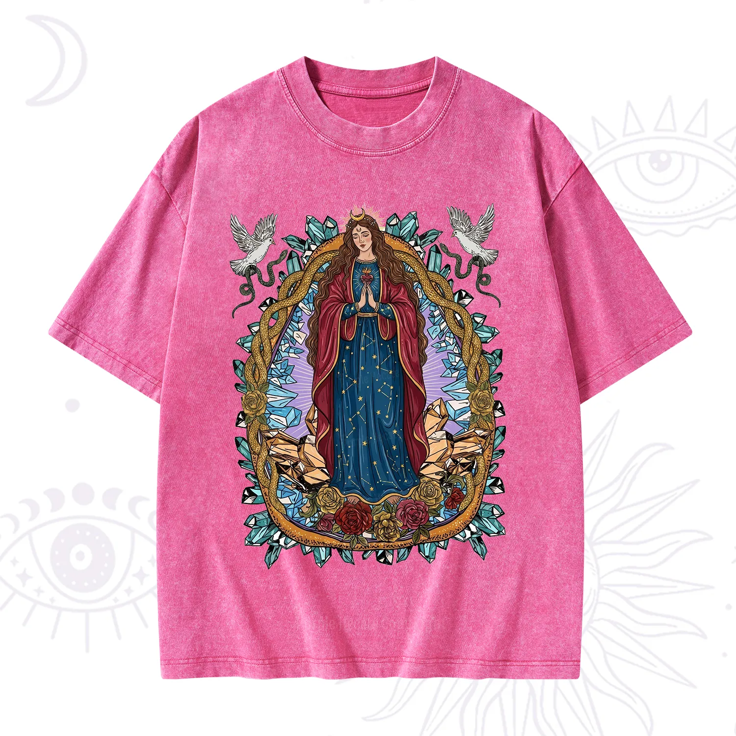 Purplehecate Crystal Rose Madonna Washed T-Shirt