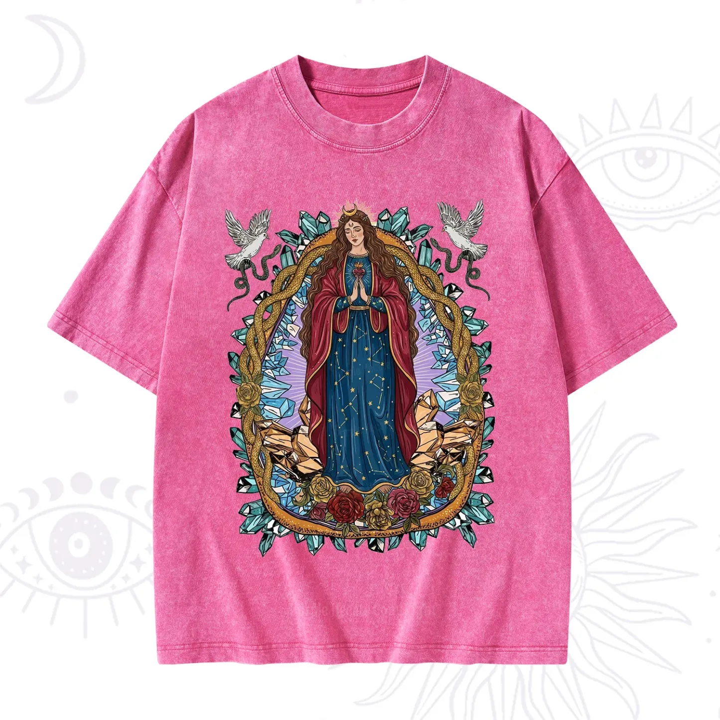Purplehecate Crystal Rose Madonna Washed T-Shirt
