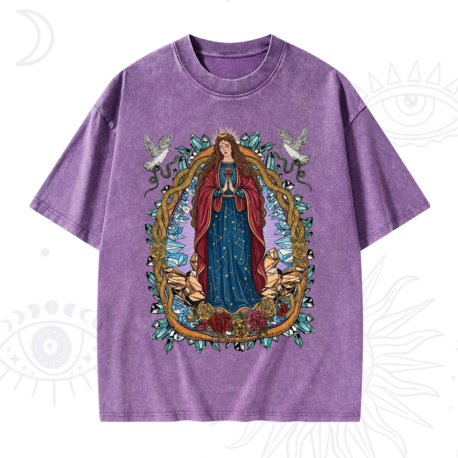 Purplehecate Crystal Rose Madonna Washed T-Shirt
