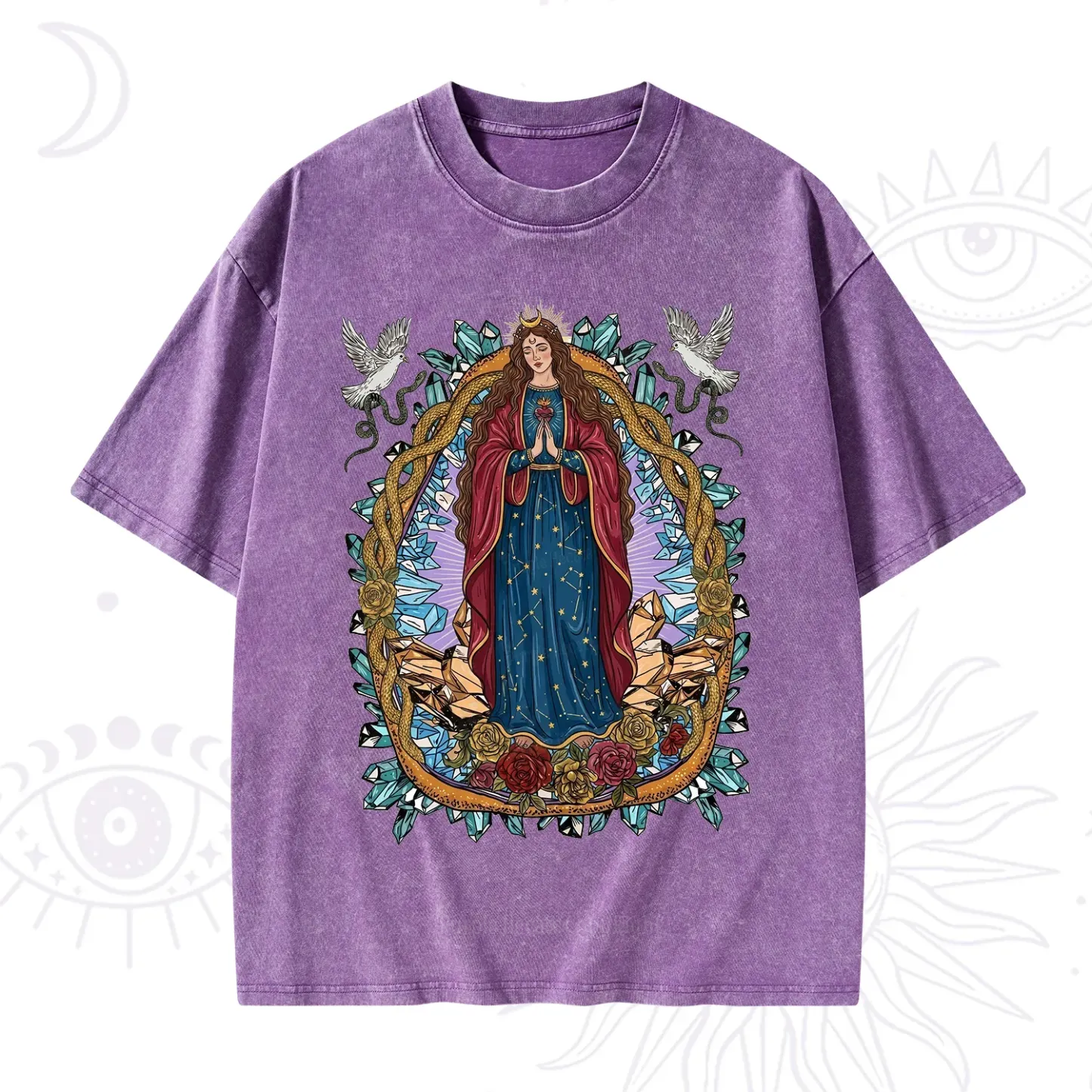 Purplehecate Crystal Rose Madonna Washed T-Shirt