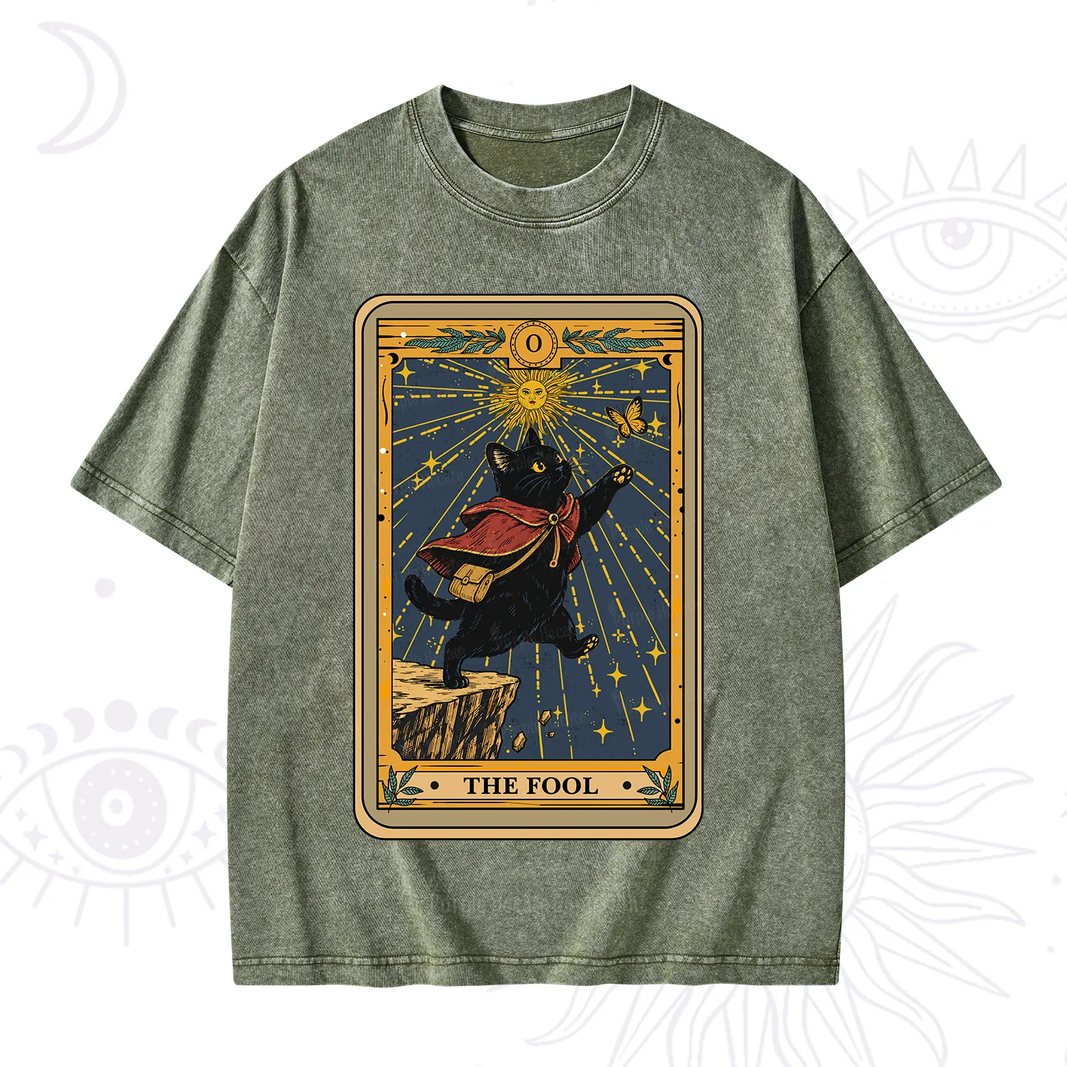Purplehecate The Black Cat Fool Tarot Washed T-Shirt