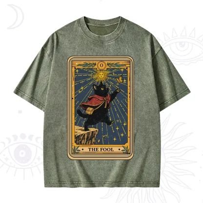 Purplehecate The Black Cat Fool Tarot Washed T-Shirt