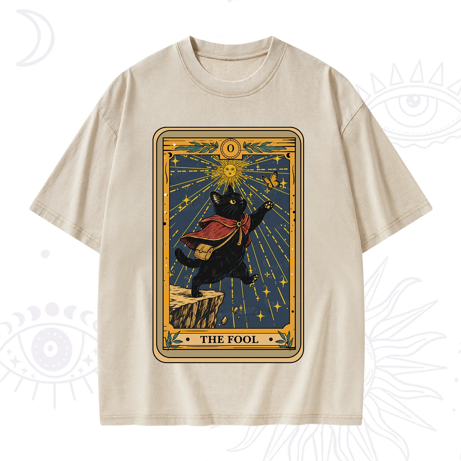 Purplehecate The Black Cat Fool Tarot Washed T-Shirt