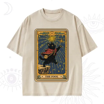 Purplehecate The Black Cat Fool Tarot Washed T-Shirt