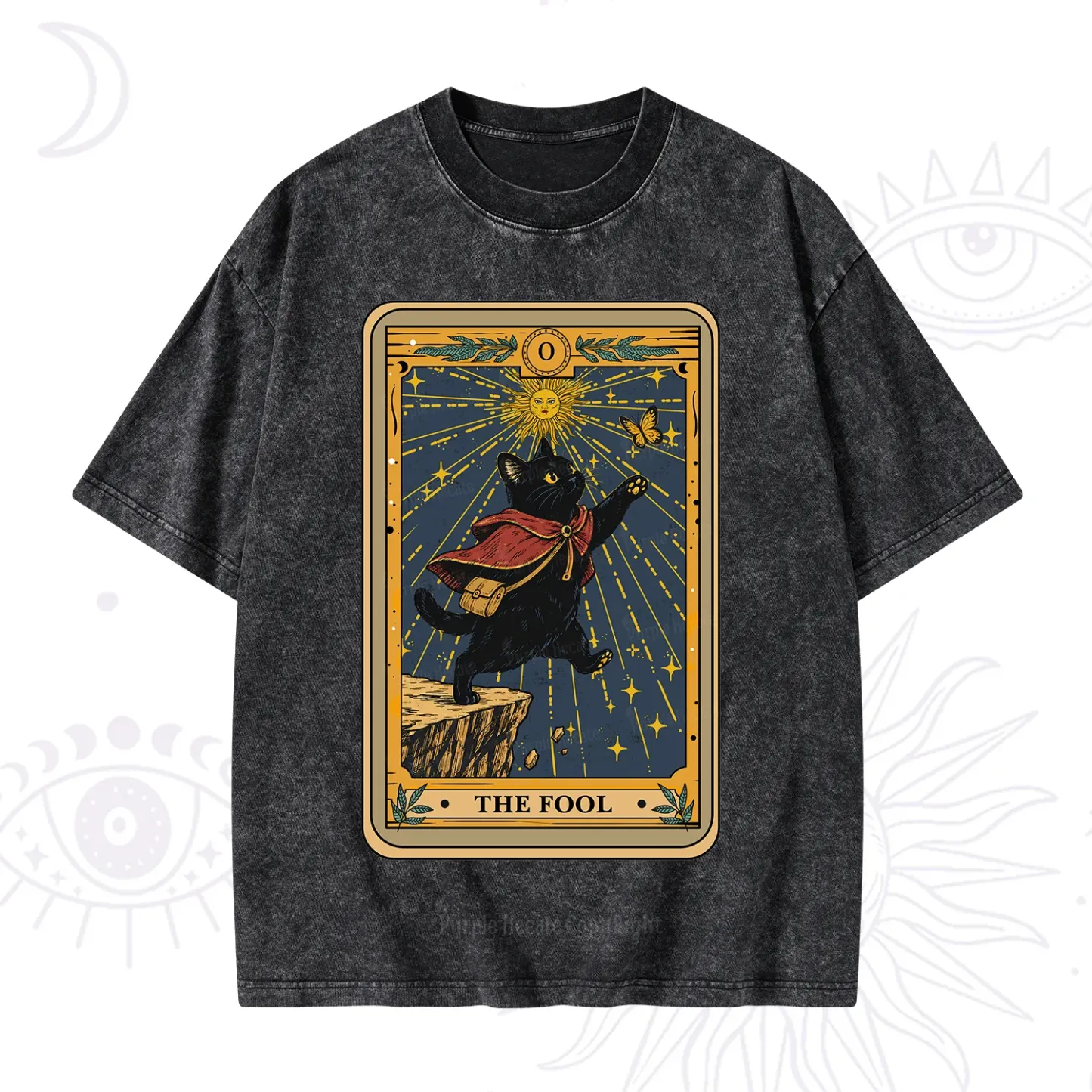 Purplehecate The Black Cat Fool Tarot Washed T-Shirt