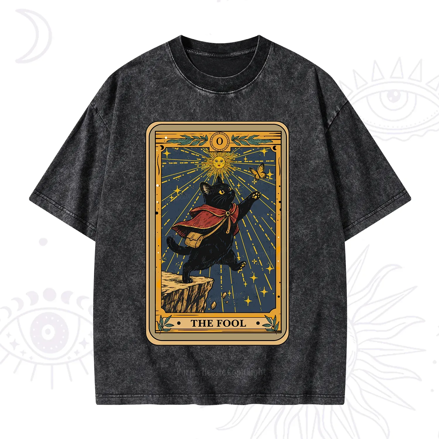 Purplehecate The Black Cat Fool Tarot Washed T-Shirt