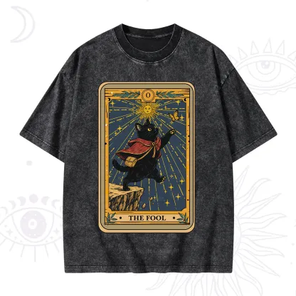 Purplehecate The Black Cat Fool Tarot Washed T-Shirt