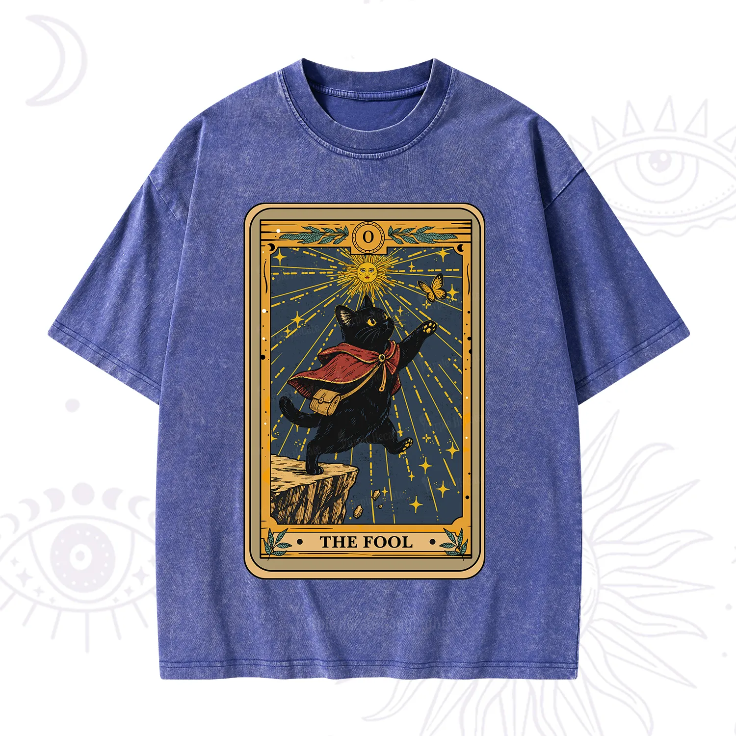 Purplehecate The Black Cat Fool Tarot Washed T-Shirt