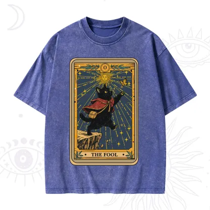 Purplehecate The Black Cat Fool Tarot Washed T-Shirt
