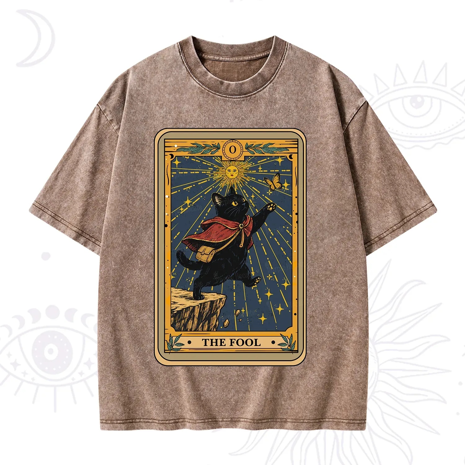 Purplehecate The Black Cat Fool Tarot Washed T-Shirt