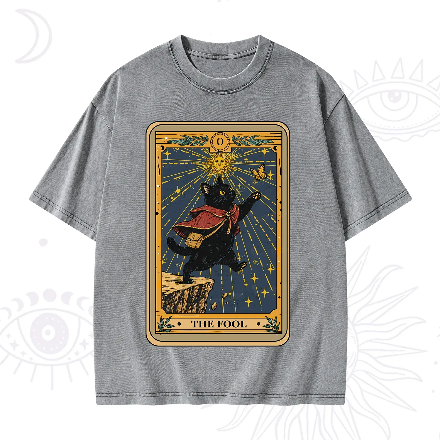 Purplehecate The Black Cat Fool Tarot Washed T-Shirt
