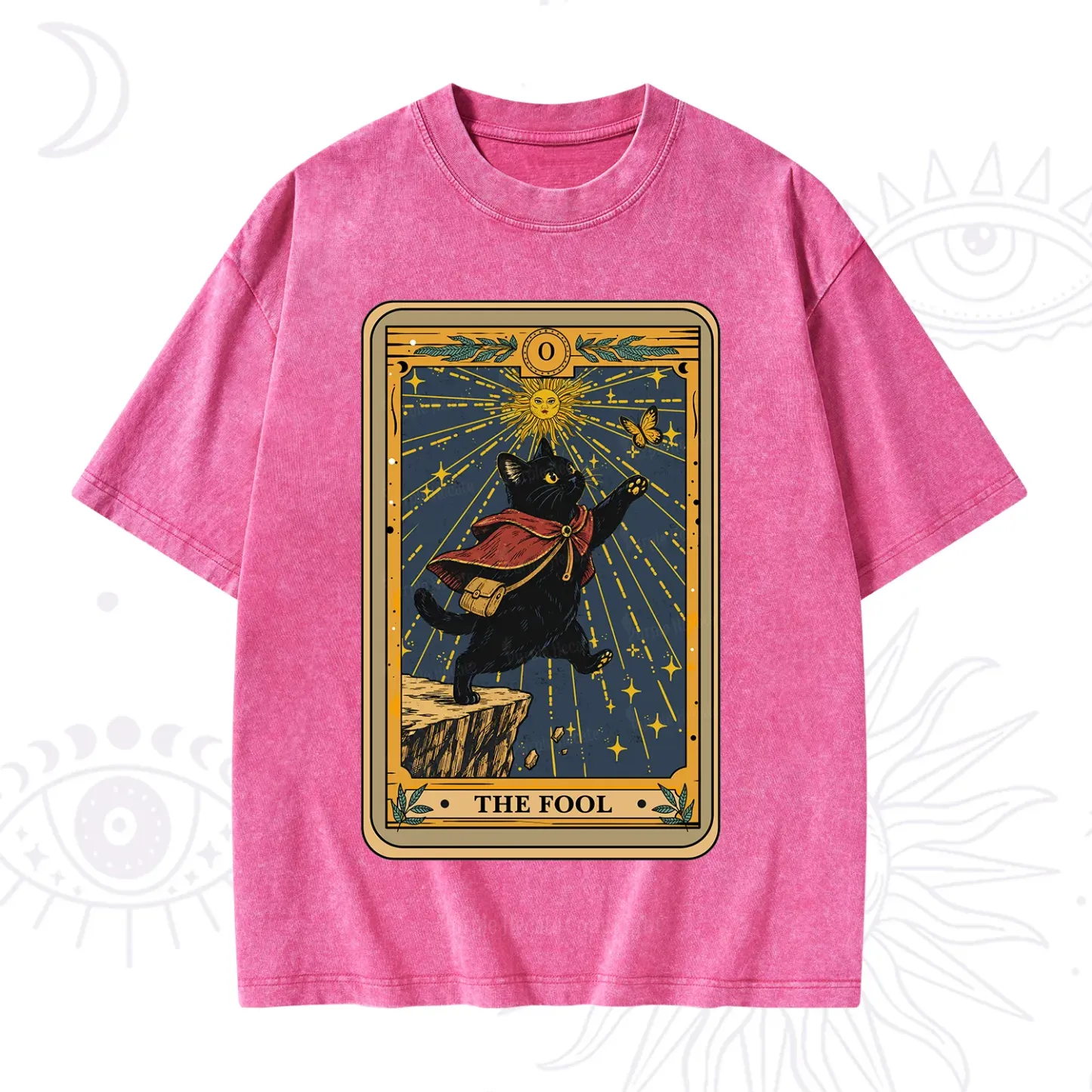 Purplehecate The Black Cat Fool Tarot Washed T-Shirt