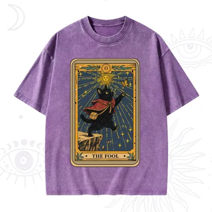 Purplehecate The Black Cat Fool Tarot Washed T-Shirt