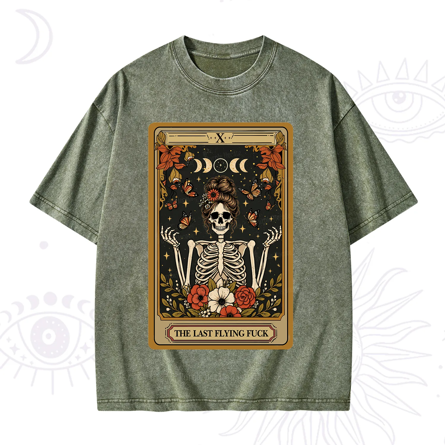 Purplehecate The Last Flying Fuck Tarot Skeleton Washed T-Shirt