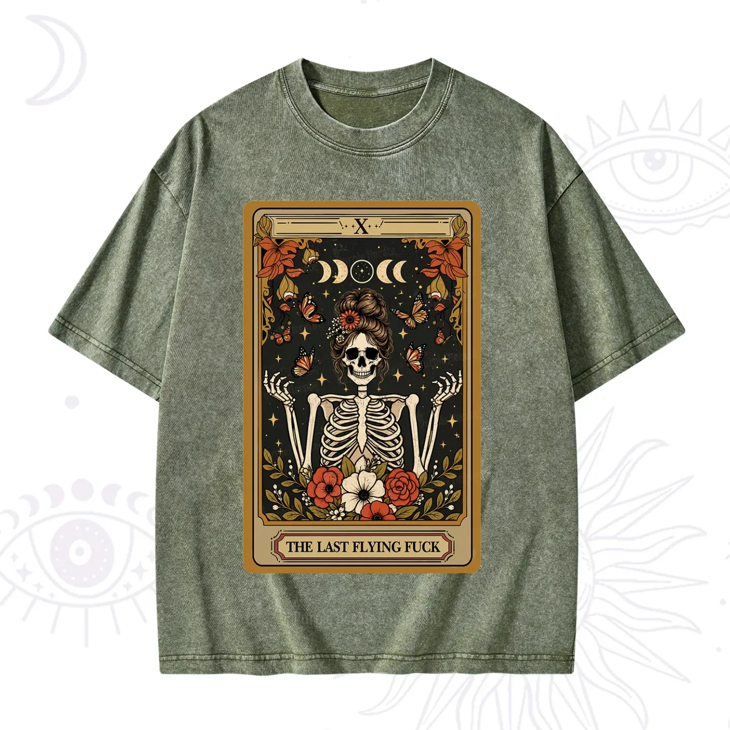 Purplehecate The Last Flying Fuck Tarot Skeleton Washed T-Shirt