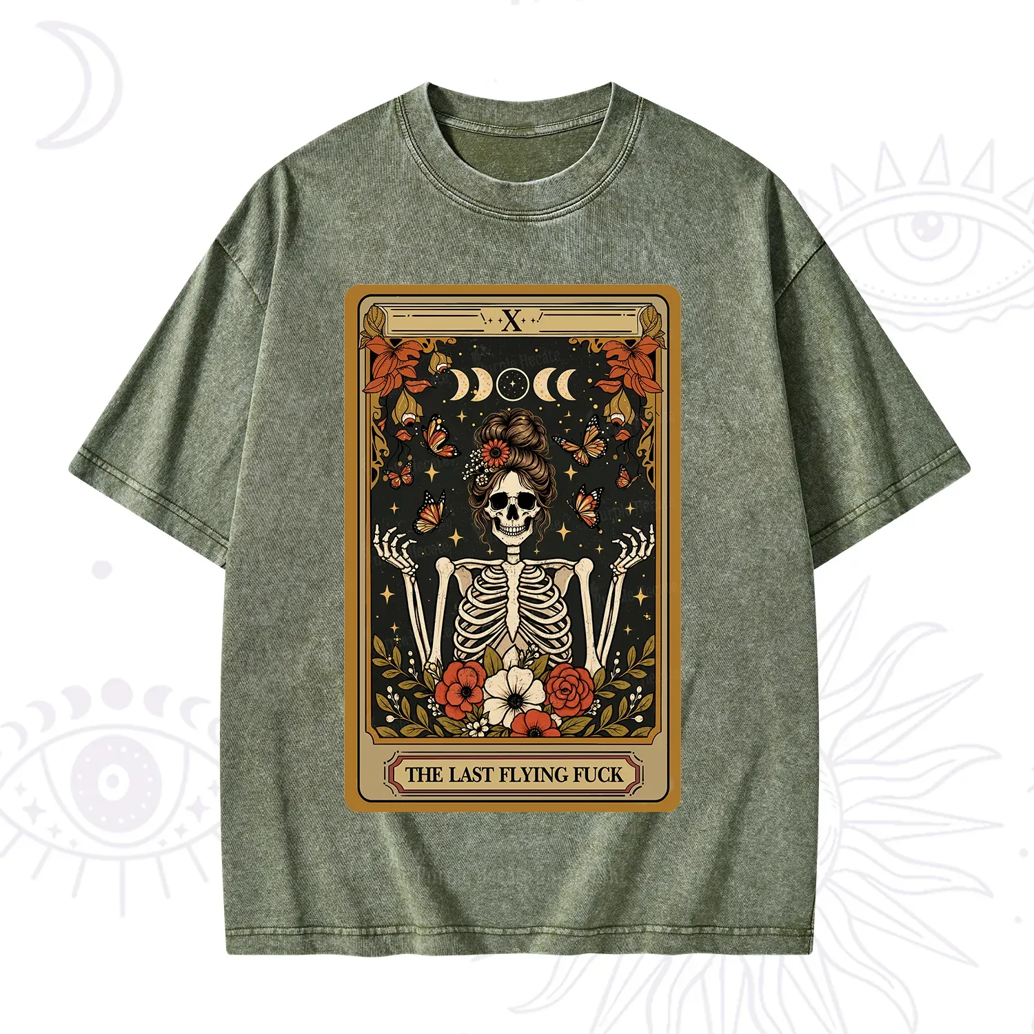 Purplehecate The Last Flying Fuck Tarot Skeleton Washed T-Shirt