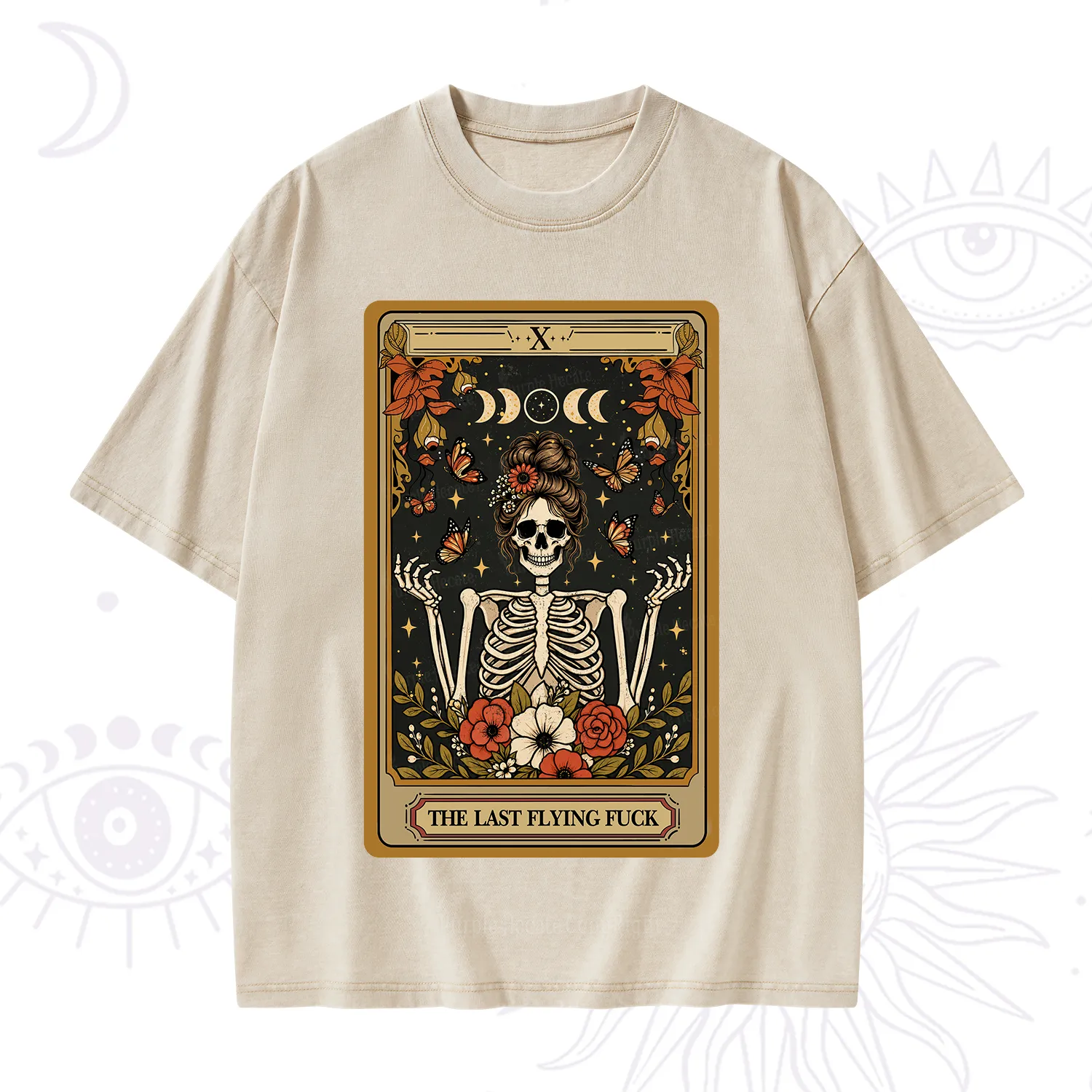 Purplehecate The Last Flying Fuck Tarot Skeleton Washed T-Shirt