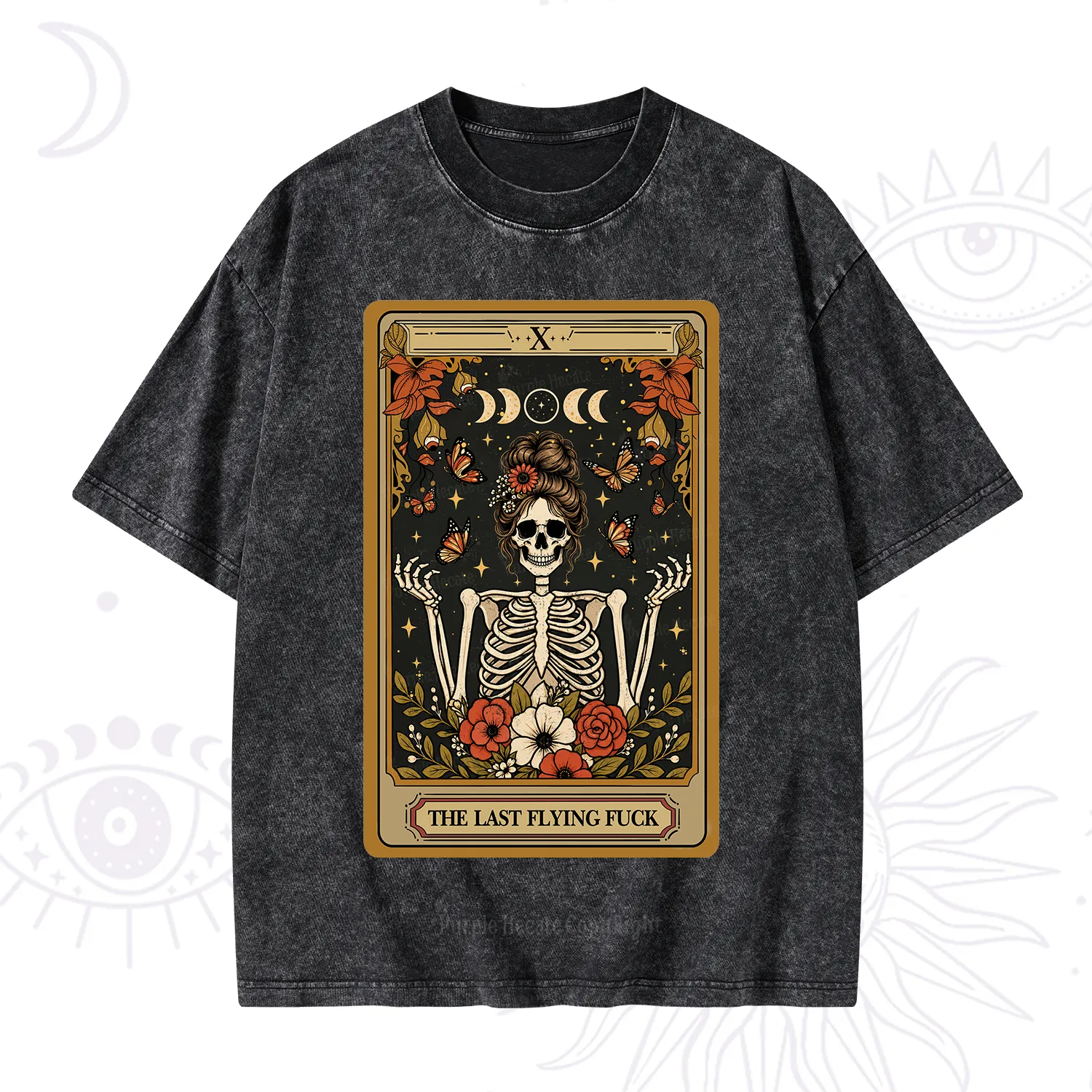 Purplehecate The Last Flying Fuck Tarot Skeleton Washed T-Shirt