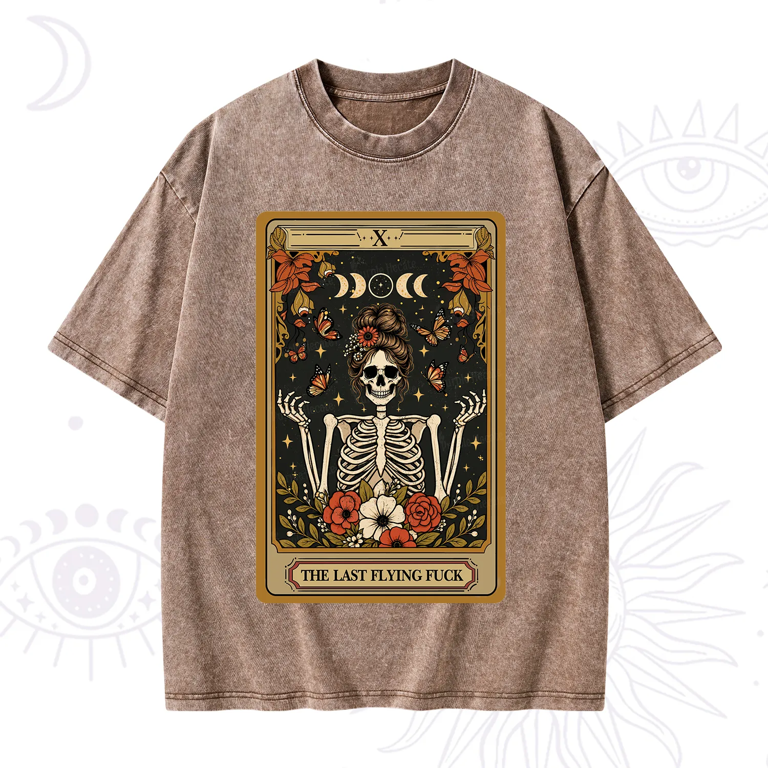 Purplehecate The Last Flying Fuck Tarot Skeleton Washed T-Shirt