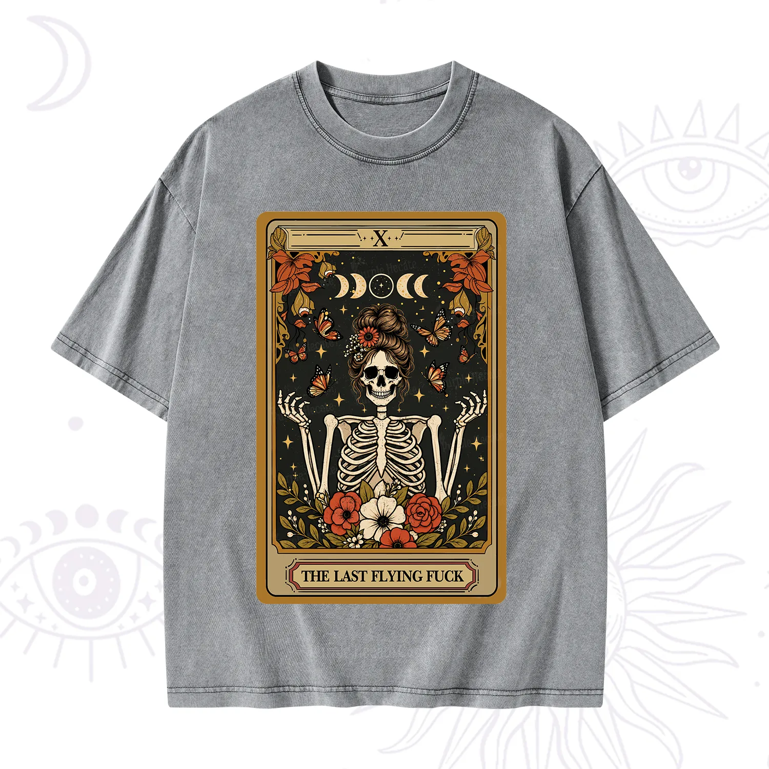 Purplehecate The Last Flying Fuck Tarot Skeleton Washed T-Shirt