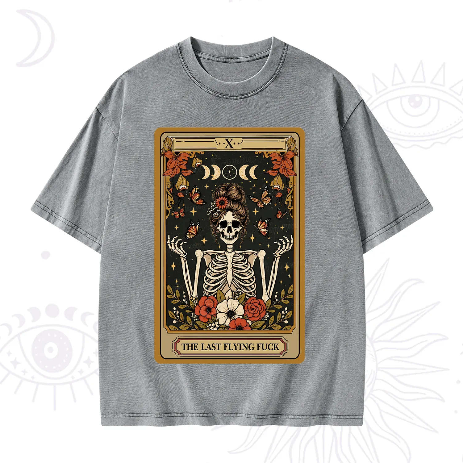 Purplehecate The Last Flying Fuck Tarot Skeleton Washed T-Shirt