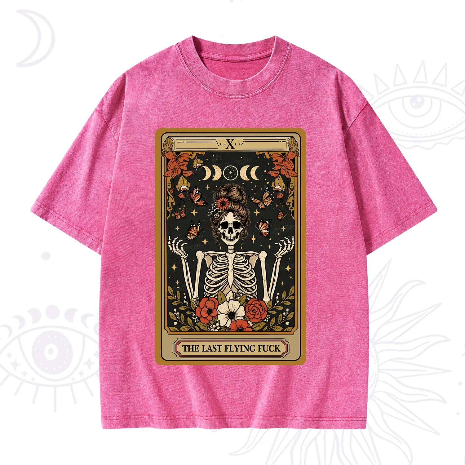 Purplehecate The Last Flying Fuck Tarot Skeleton Washed T-Shirt