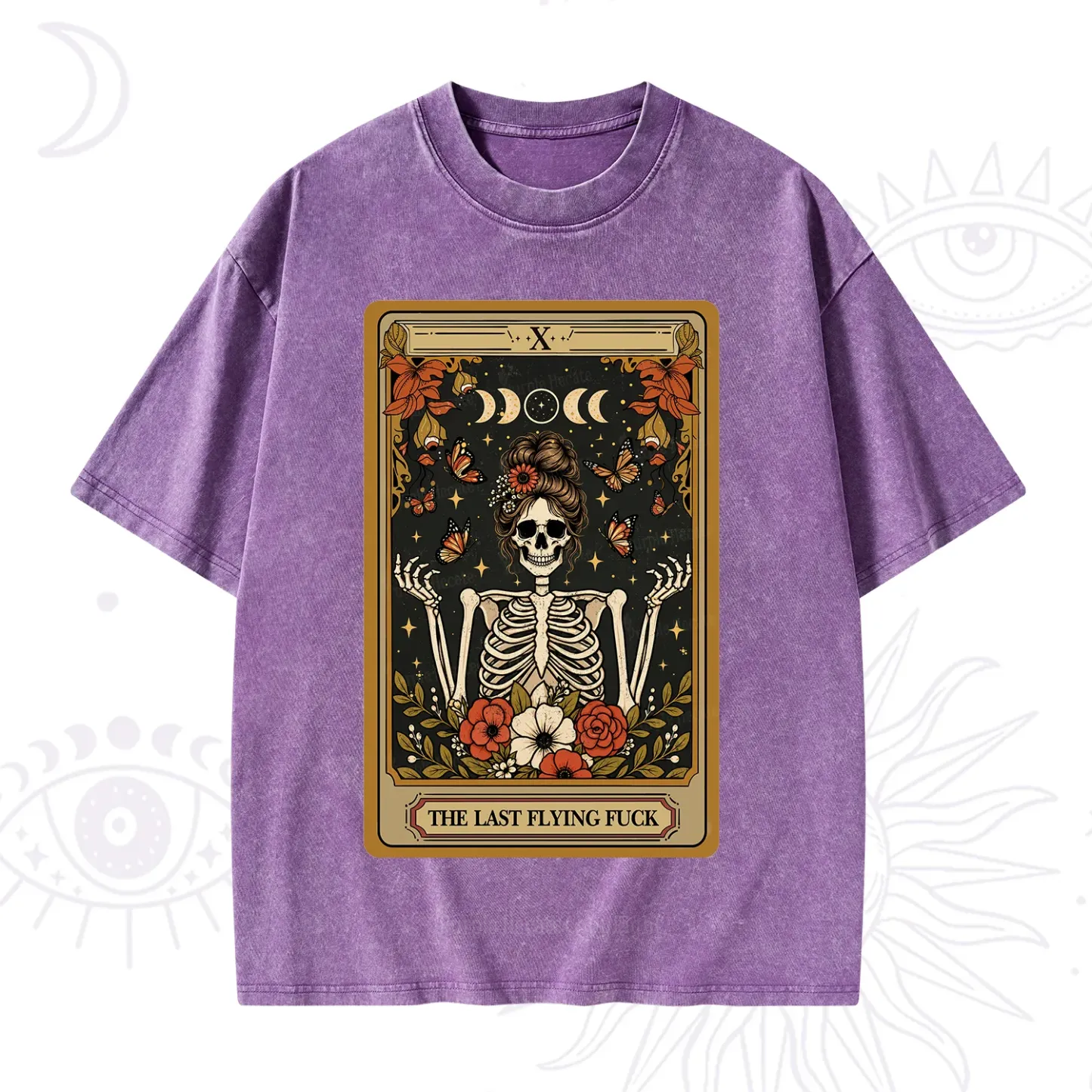 Purplehecate The Last Flying Fuck Tarot Skeleton Washed T-Shirt