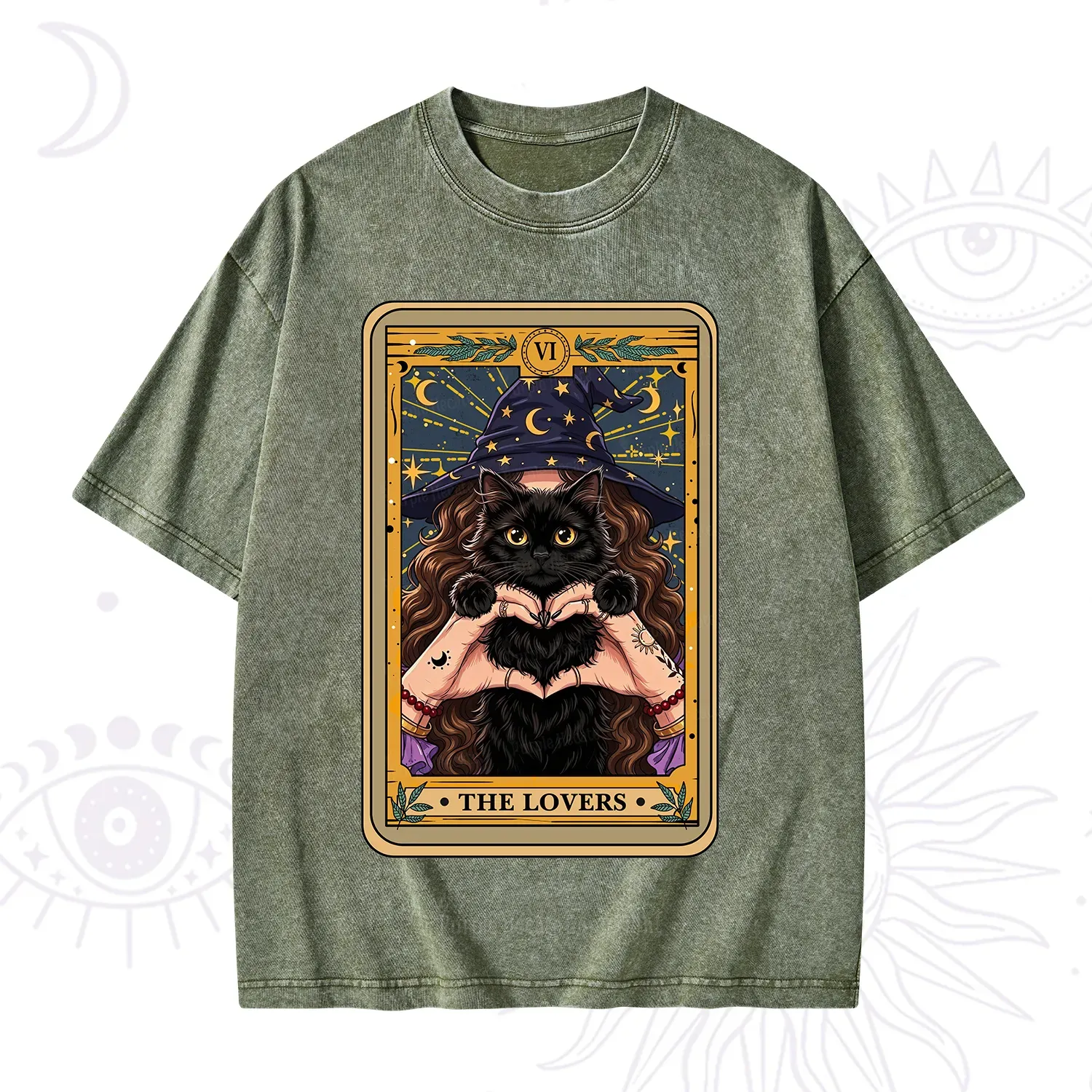 Purplehecate The Lover Tarot Witch Cat Washed T-Shirt