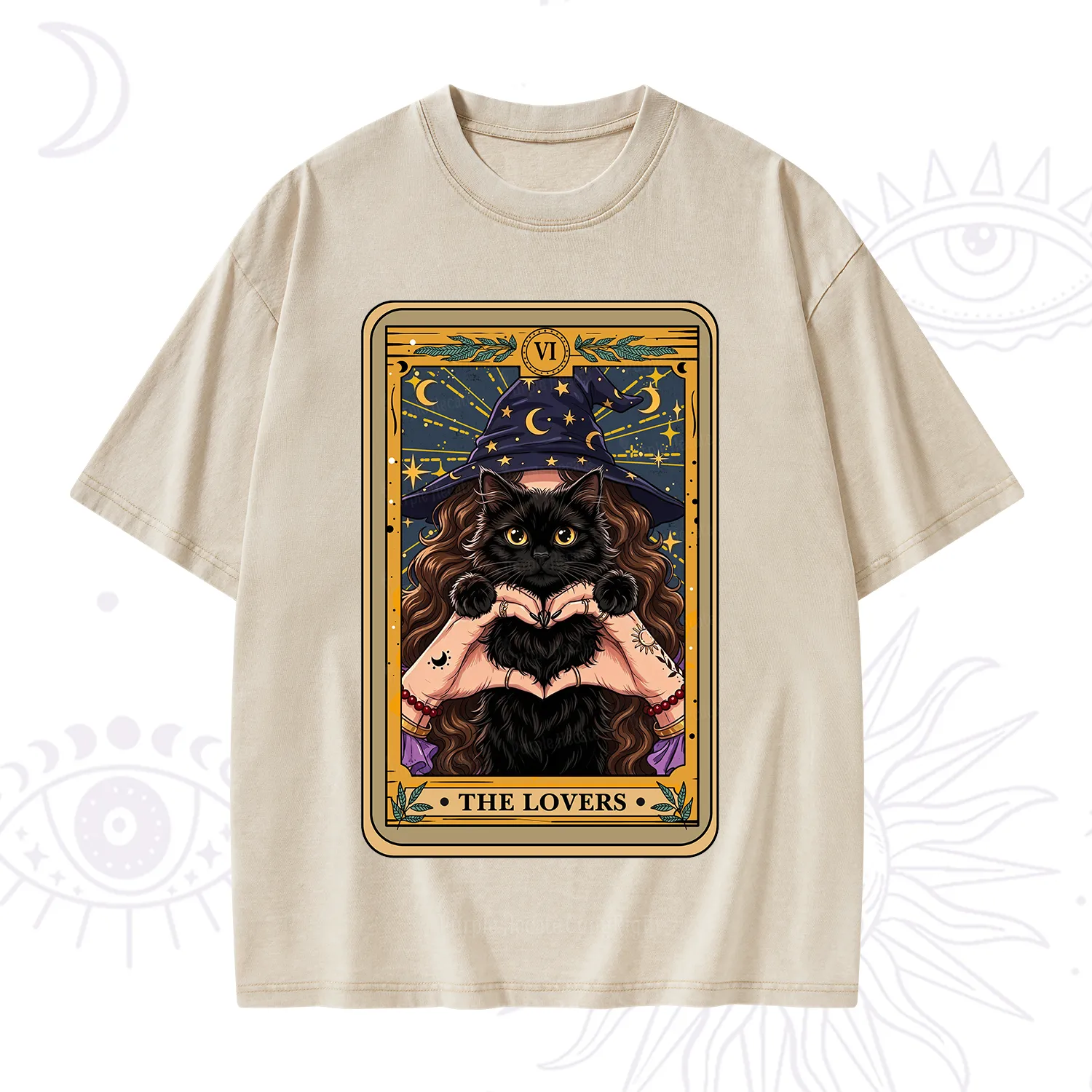 Purplehecate The Lover Tarot Witch Cat Washed T-Shirt