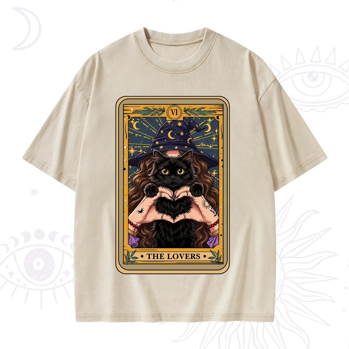 Purplehecate The Lover Tarot Witch Cat Washed T-Shirt