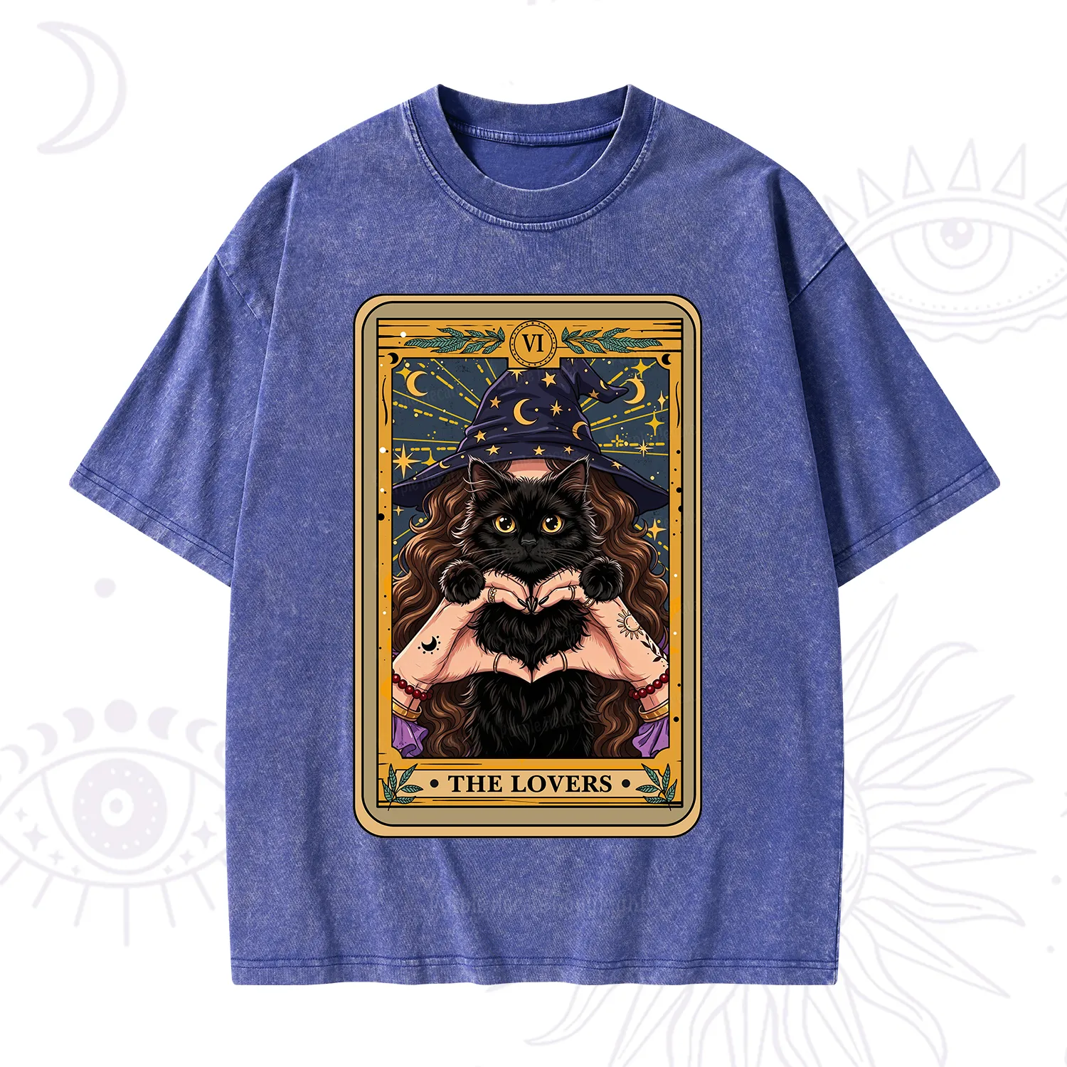 Purplehecate The Lover Tarot Witch Cat Washed T-Shirt