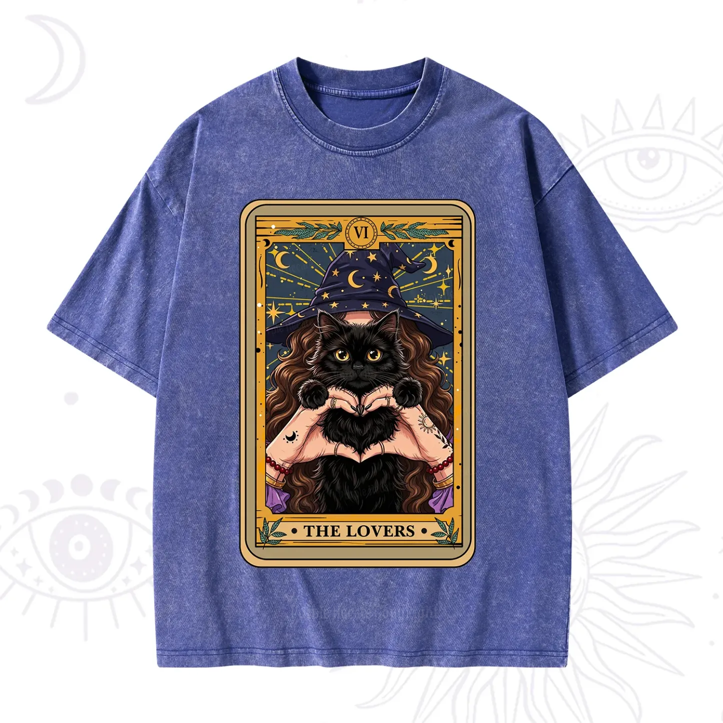 Purplehecate The Lover Tarot Witch Cat Washed T-Shirt
