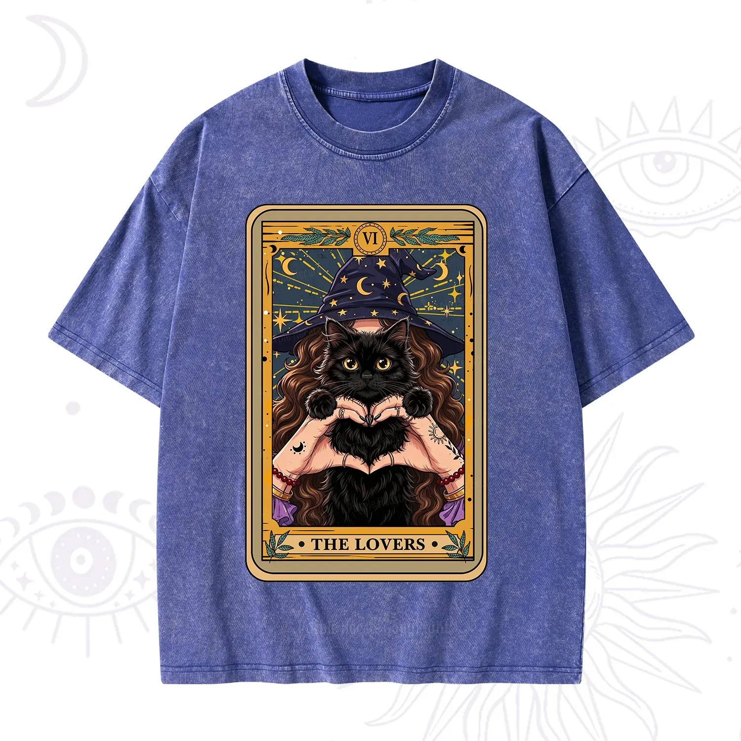 Purplehecate The Lover Tarot Witch Cat Washed T-Shirt