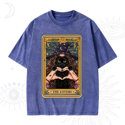 Purplehecate The Lover Tarot Witch Cat Washed T-Shirt