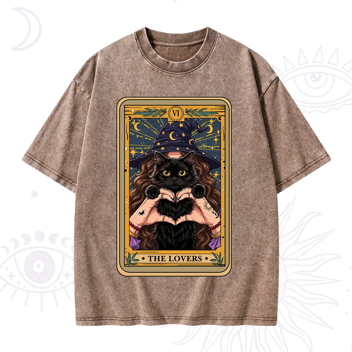 Purplehecate The Lover Tarot Witch Cat Washed T-Shirt