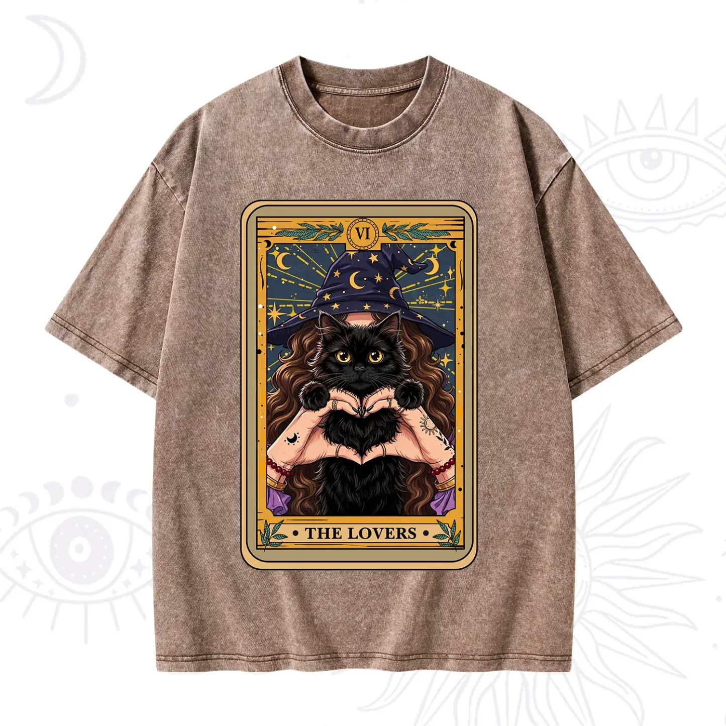Purplehecate The Lover Tarot Witch Cat Washed T-Shirt